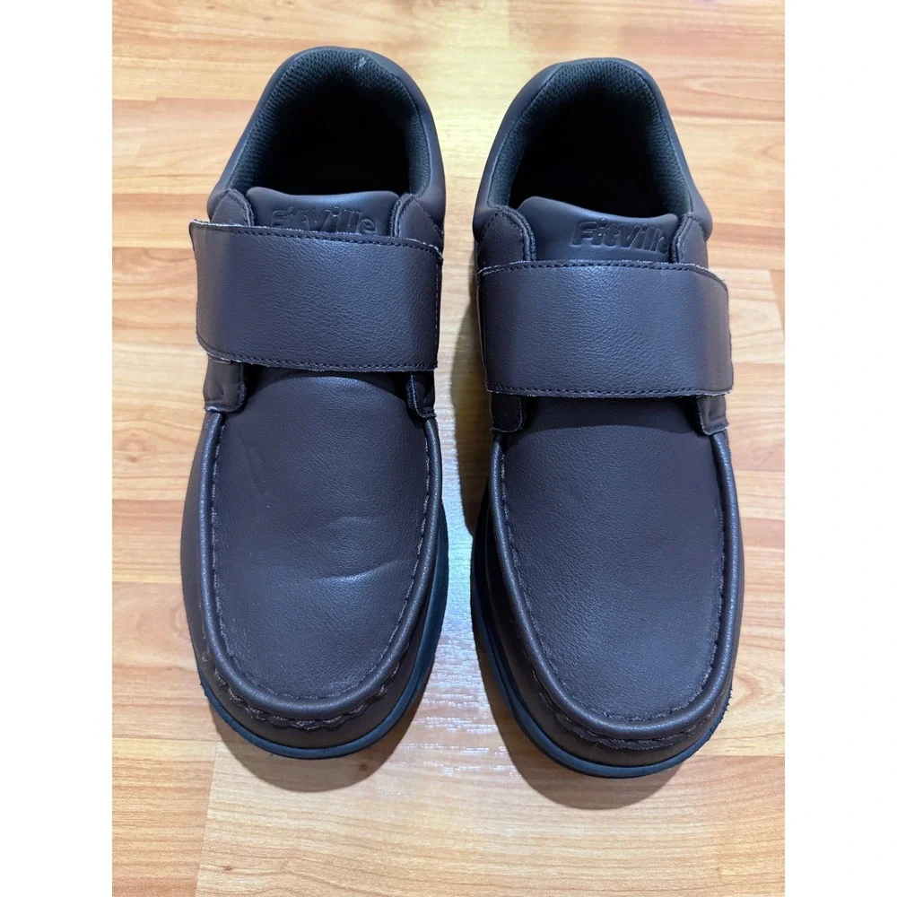 FitVille Mens 10.5 Extra Wide Brown Hook and Loop Walking Shoes ~ Sanitized‎
